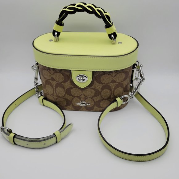 Coach CJ613 Signature Kay Crossbody Trunk Bag Khaki Pale Lime Handbag - Picture 2 of 7